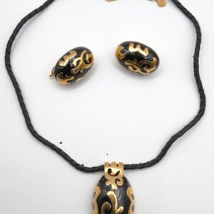 Butler Fifth Ave Collection Black and Gold Necklace Earring Set
